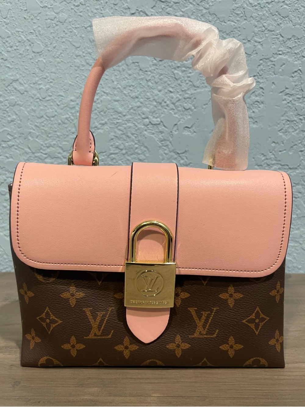 Stylish Pink Monogram Lock-Front Top Handle Satchel